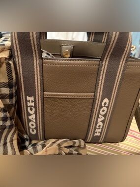 Coach brown Leather Messenger (medium tote)with Branded Webbing Straps